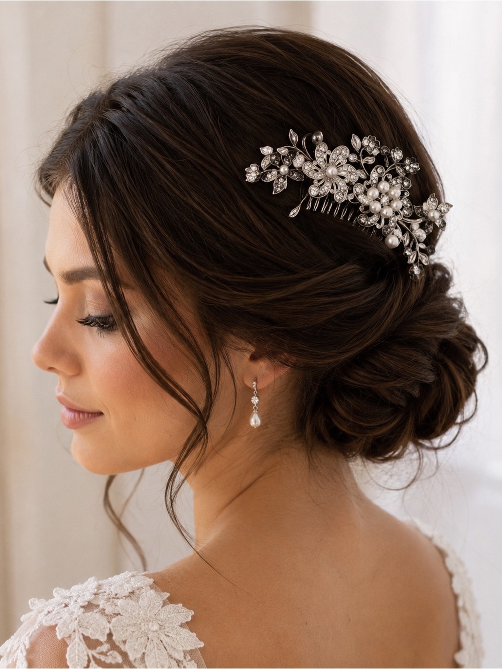 Floral Rhinestone & Faux Pearl Hair Comb – Bridal / Formal
